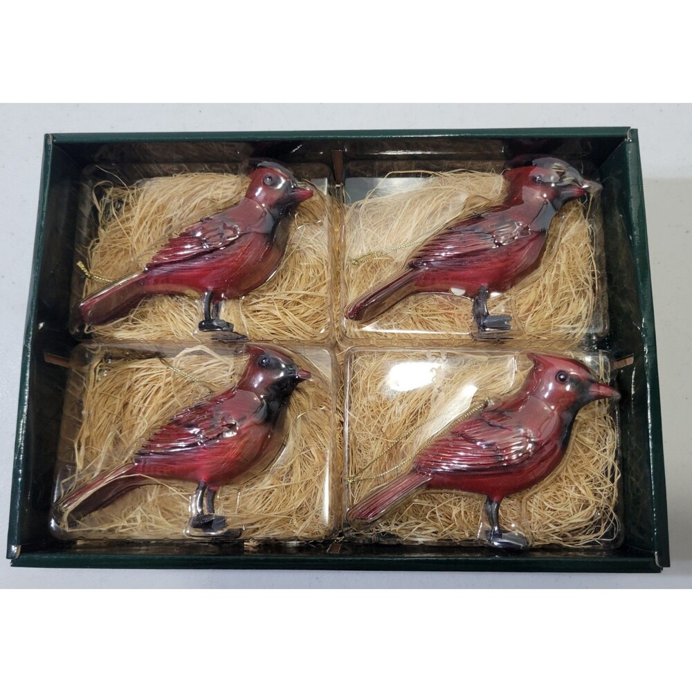 Set Of 4 Red Cardinals Christmas Ornaments NIB 4.75"